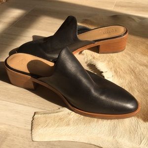 Black Leather Heeled Mules